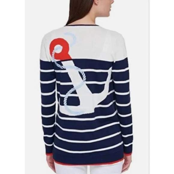Tommy Hilfiger Womens Nautical Embroidery Anchor Sweater Cardigan Stripes XS/S - Picture 1 of 14